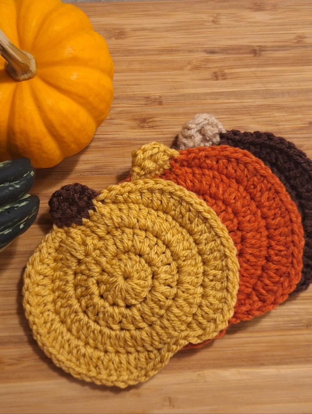 Handmade Crochet Pumpkin Coasters Set of 3 NWOT